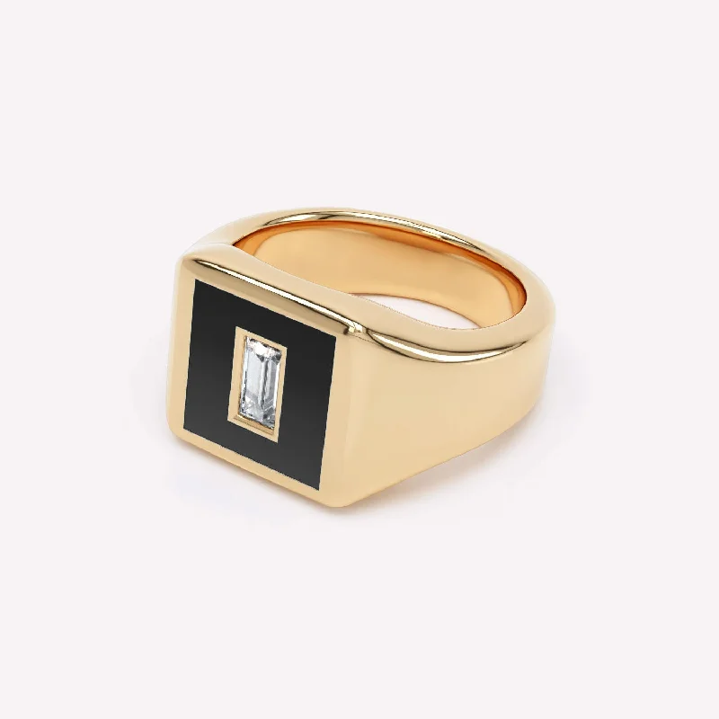 Premium Diamond Jewelry At Once-In-A-Lifetime Discounts Eternity Black 14K Gold Signet Ring w. Lab-Grown Diamond