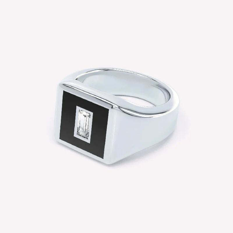Dainty And Elegant Jewelry Now At Reduced Prices Eternity Black 14K Whitegold Signet Ring w. Lab-Grown Diamond