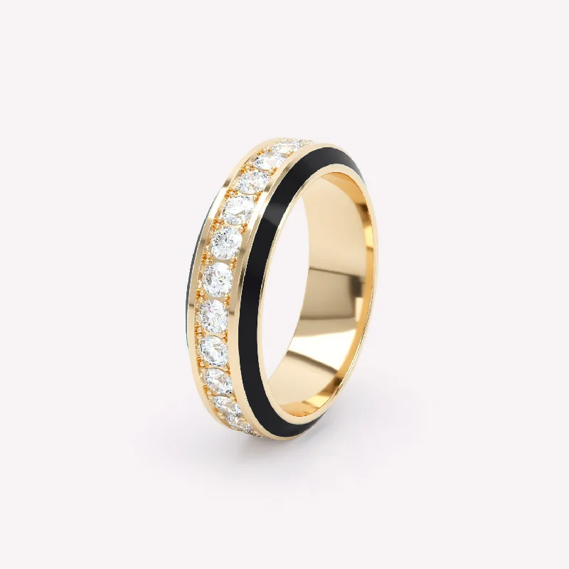 Fashion-Forward Jewelry At Exclusive Discounts Eternity Black 6mm 18K Gold Ring w. Lab-Grown Diamonds