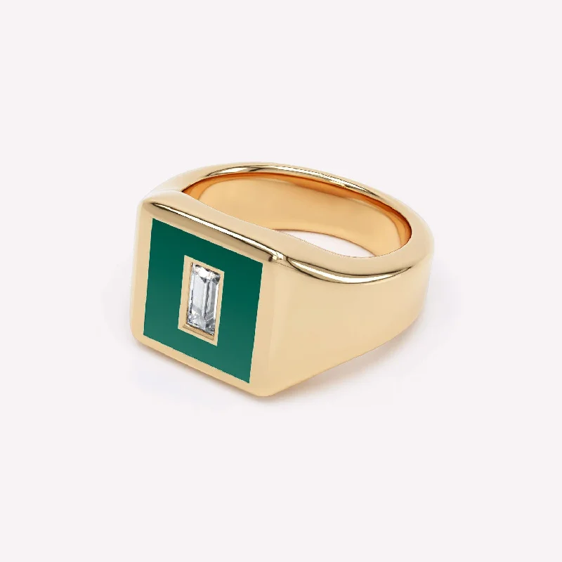 Huge Savings On Premium Jewelry Styles Eternity Green 14K Gold Signet Ring w. Lab-Grown Diamond
