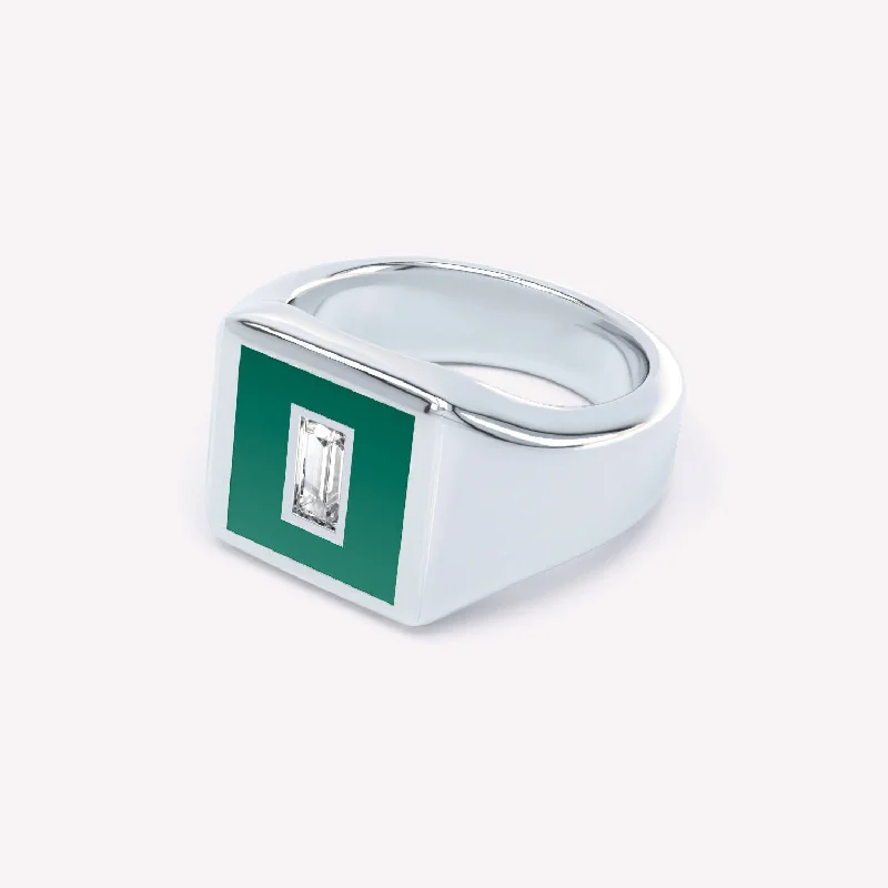 Timeless Elegance Now At Special Discounts Eternity Green 14K Whitegold Signet Ring w. Lab-Grown Diamond