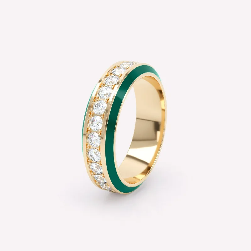 Dazzle In Elegance With Our Biggest Jewelry Sale Eternity Green 6mm 18K Gold Ring w. Lab-Grown Diamonds