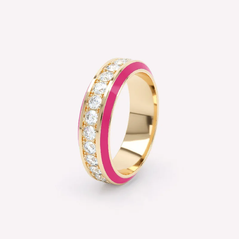Celebrate Every Occasion With Sparkling Savings Eternity Pink 6mm 18K Gold Ring w. Lab-Grown Diamonds