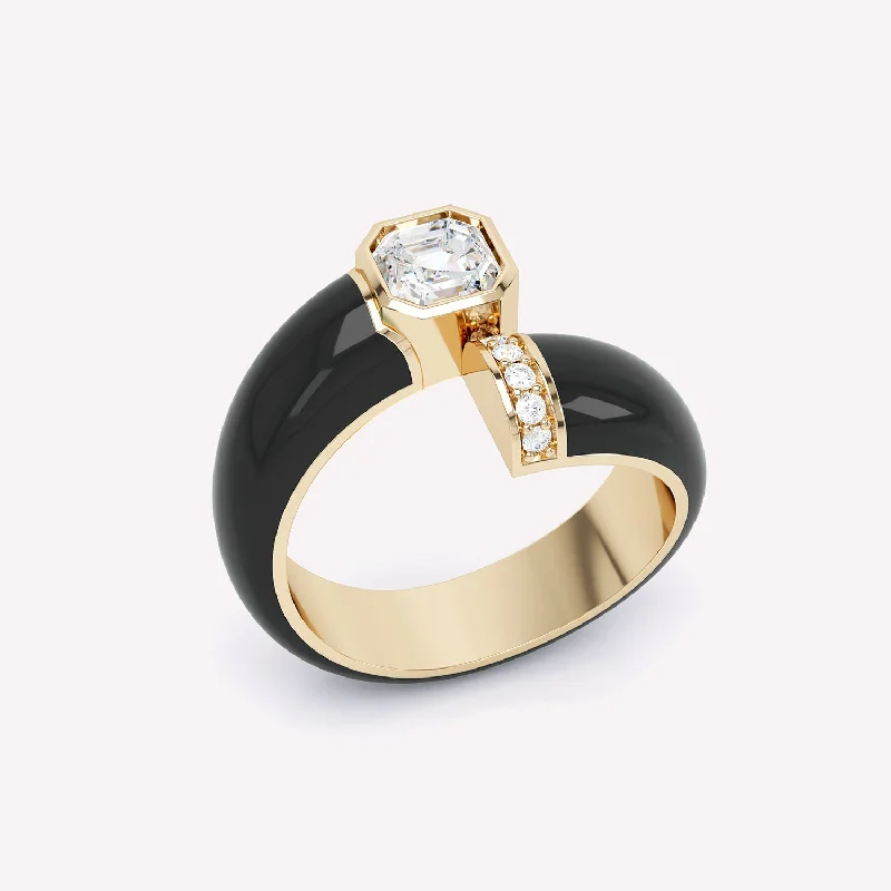Affordable Luxury Jewelry – Style At A Great Price Toi et Moi Black Asscher 18K Gold Ring w. Lab-Grown Diamonds