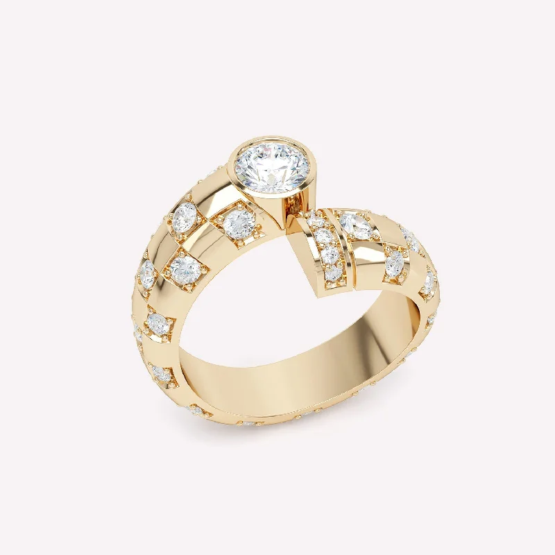 Jewelry Sale Bonanza – Grab Your Sparkle Now Toi et Moi Checkerboard 18K Gold Ring w. Lab-Grown Diamonds