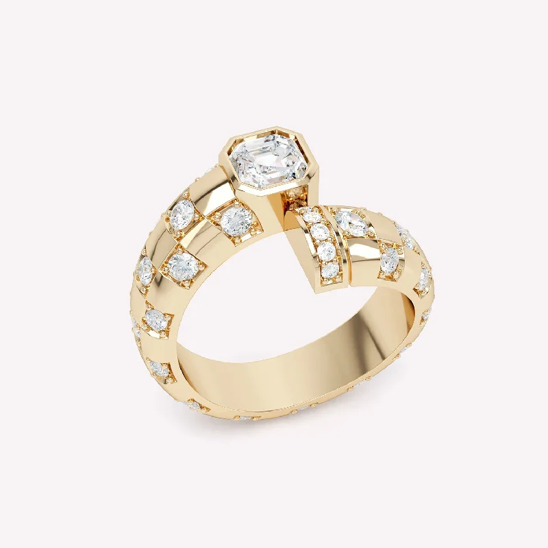 Flash Sale On Elegant Jewelry – Don't Miss Out Toi et Moi Checkerboard Asscher 18K Gold Ring w. Lab-Grown Diamonds