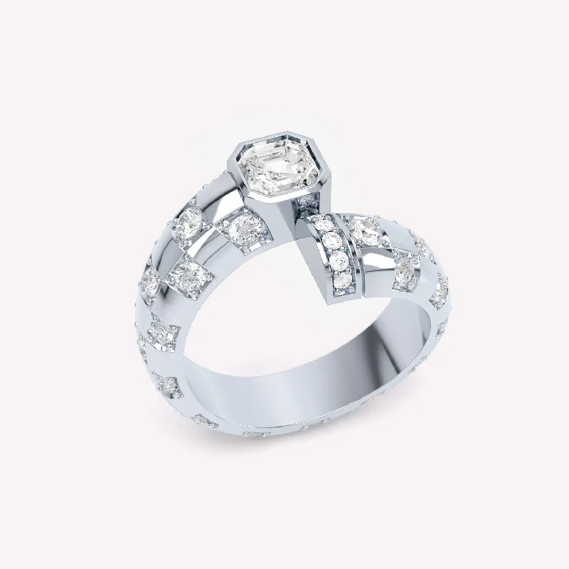Trending Jewelry Now At Unbeatable Prices Toi et Moi Checkerboard Asscher 18K Whitegold Ring w. Lab-Grown Diamonds