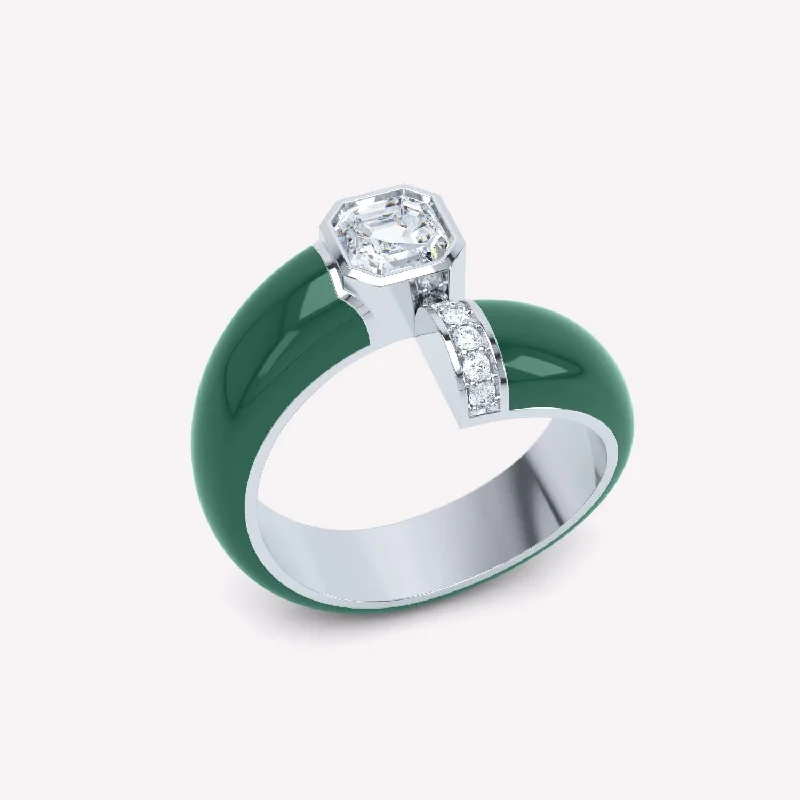 Stunning Statement Jewelry, Unbeatable Discounts Toi et Moi Green Asscher 18K Whitegold Ring w. Lab-Grown Diamonds