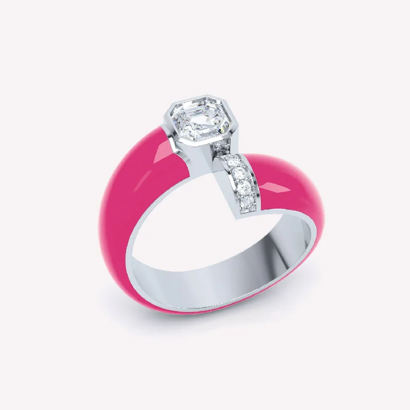 Jewelry Clearance – Final Chance To Save Big Toi et Moi Pink Asscher 18K Whitegold Ring w. Lab-Grown Diamonds
