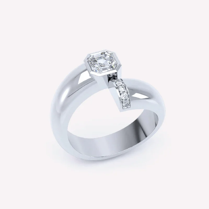 Exclusive Online Jewelry Sale – Don't Wait Toi et Moi Polished Asscher 18K Whitegold Ring w. Lab-Grown Diamonds