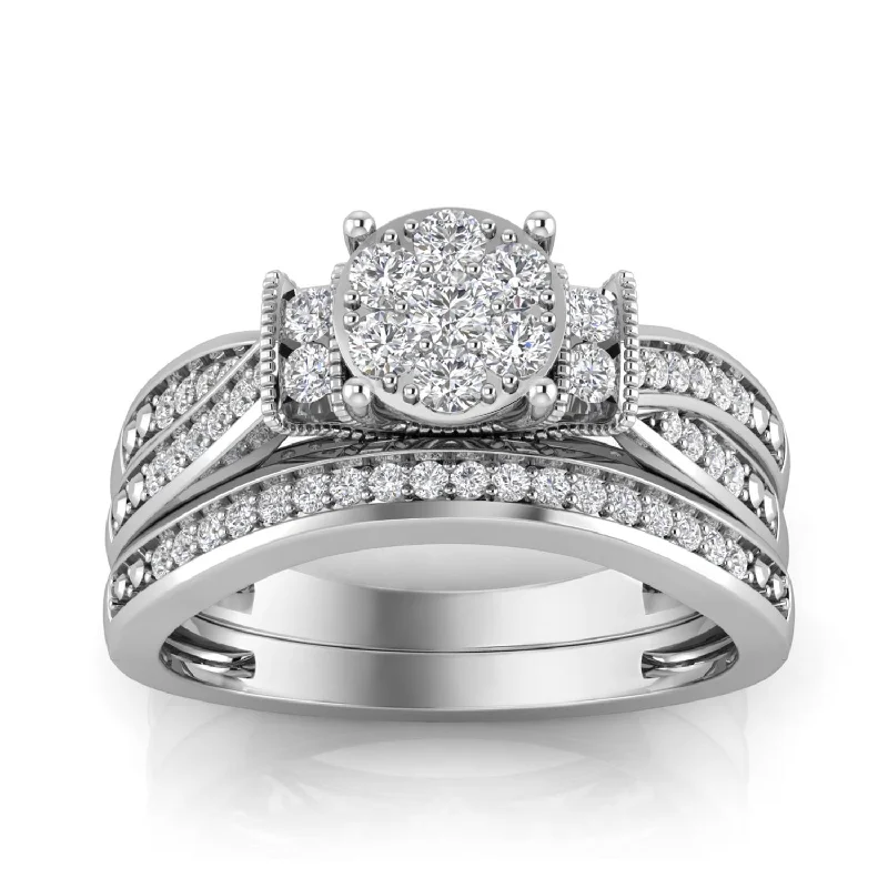 Celebrate Every Occasion With Sparkling Savings LoveSong EcoLove 1/2 CTW Lab Grown Diamond Halo Bridal Set in 10KT White Gold