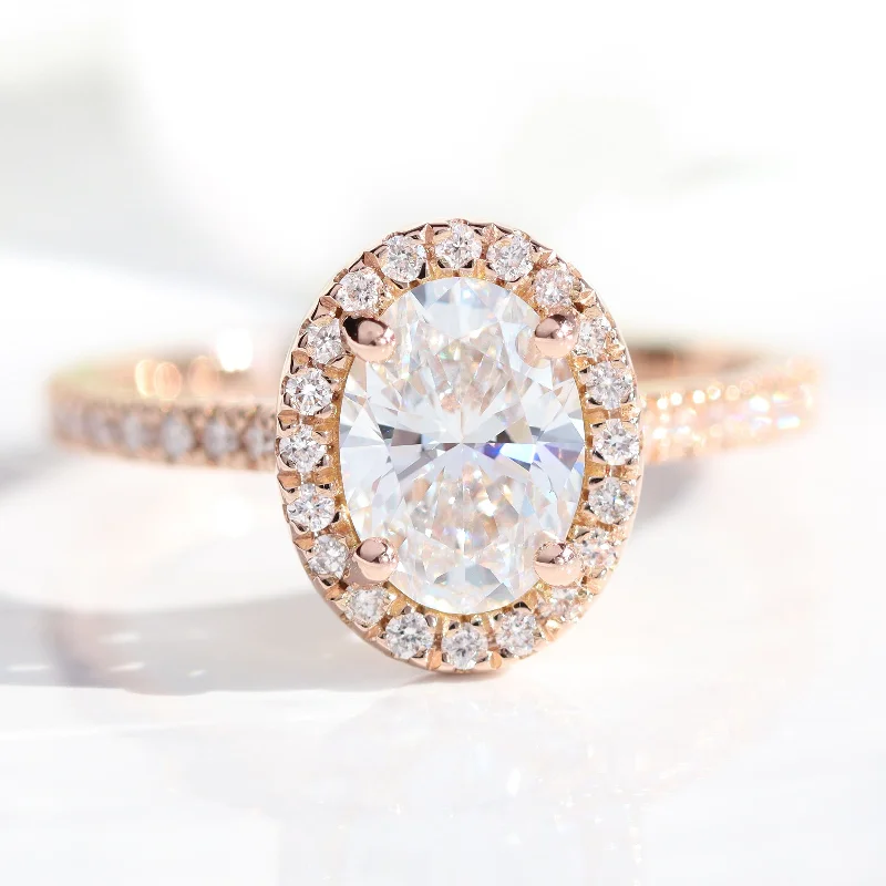 Your Dream Jewelry At Dream Prices Oval Lab Diamond Ring Pave Band w/ Natural Diamonds in Luna Halo Ring