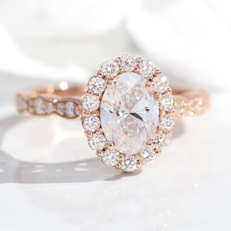 Dazzling Deals On Necklaces, Bracelets, And More Oval Lab Diamond Ring Scalloped Band w/ Natural Diamonds in Luna Halo Ring Dazzling Deals On Necklaces, Bracelets, And More Oval Lab Diamond Ring Scalloped Band w/ Natural Diamonds in Luna Halo Ring