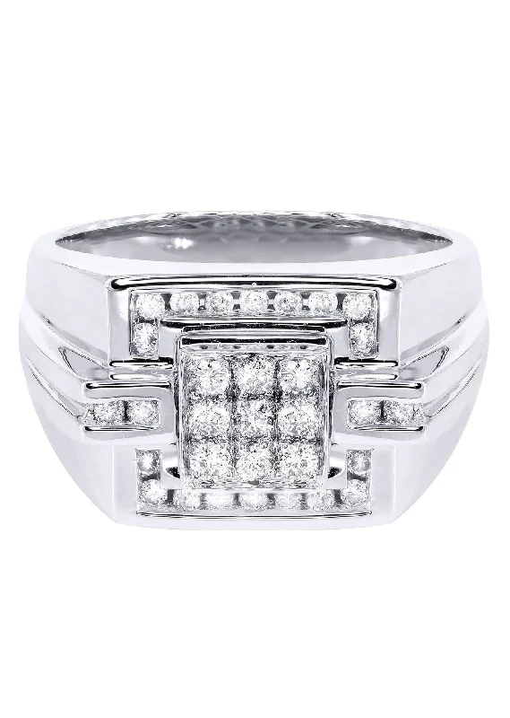 Elevate Your Outfit With Discounted Statement Jewelry White Gold Mens Diamond Ring| 0.64 Carats| 11.01 Grams