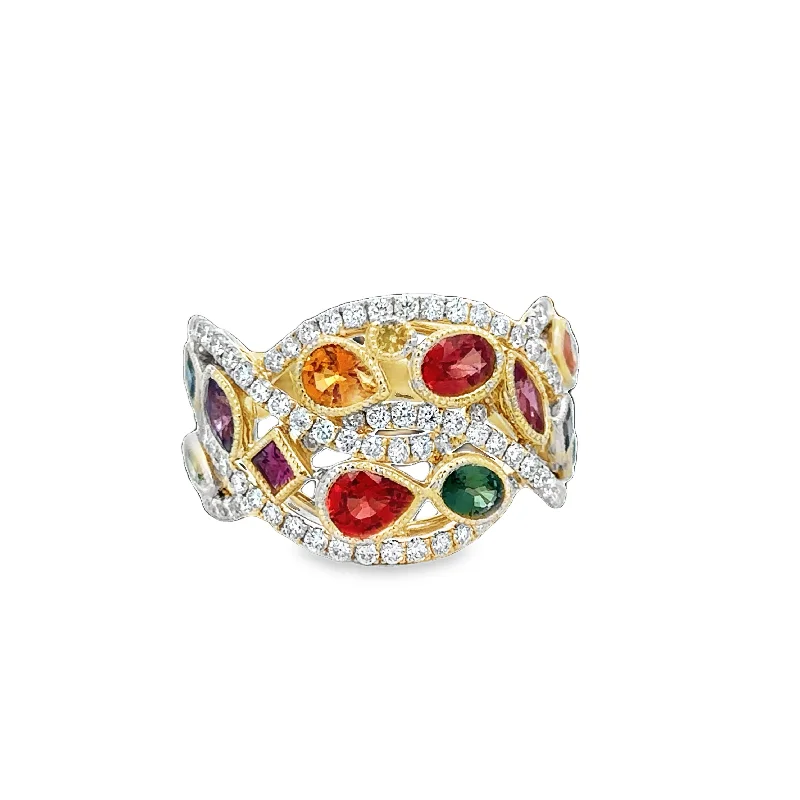 Jewelry Clearance Event – Stock Up Before It's Over Mutli-Gemstone Openwork Ring in Yellow Gold