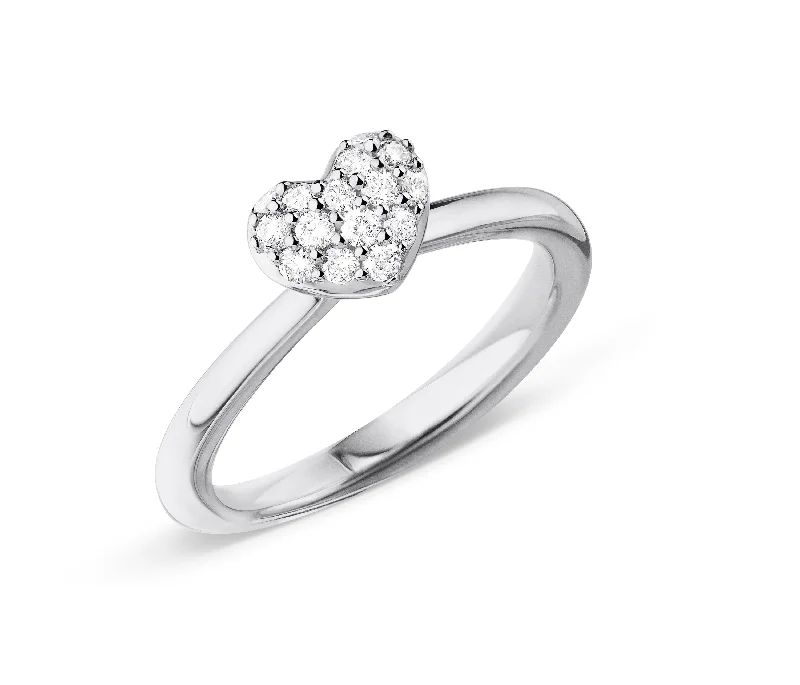 Waterproof Stainless Steel Jewelry For Lasting Beauty Heart 18K Whitegold Ring w. Diamonds