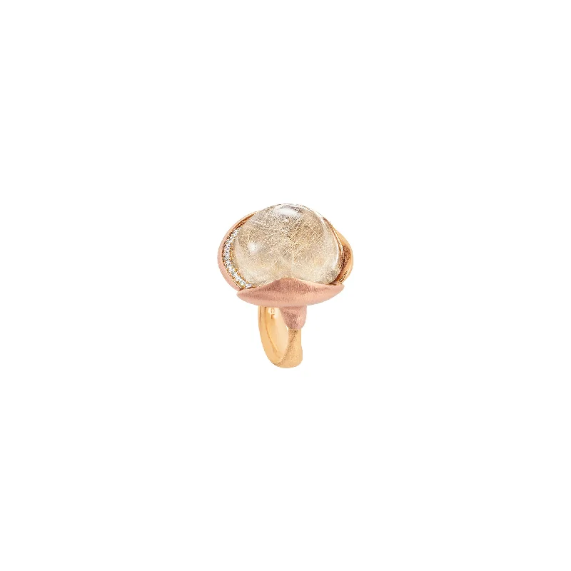 Lotus 4 18K Gold Ring w. Quartz & Diamonds