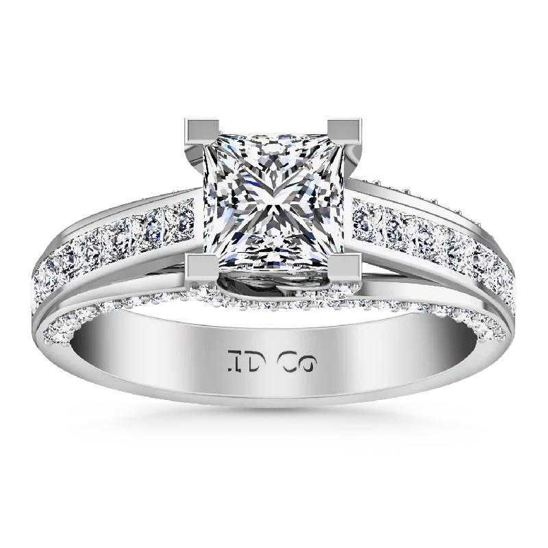 Pave Princess Cut Engagement Ring Isabella 14K White Gold