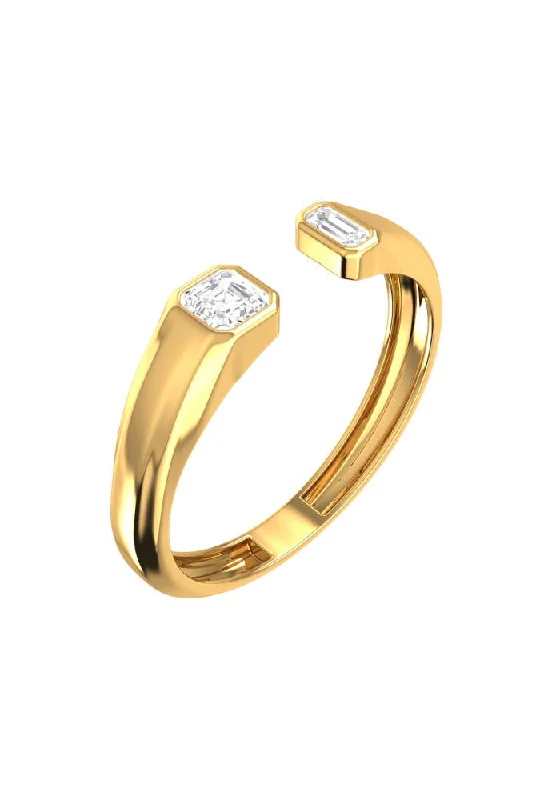 Affordable Luxury Jewelry – Style At A Great Price Double Emerald Signet 18K Gold Ring w. Lab-Grown Diamonds