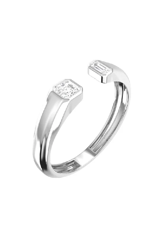 Timeless Elegance Now At Special Discounts Double Emerald Signet 18K Whitegold Ring w. Lab-Grown Diamonds