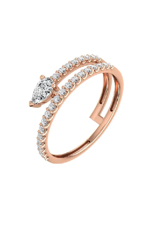 Jewelry Clearance – Final Chance To Save Big Double Pear Pave 18K Rosegold Ring w. Lab-Grown Diamonds