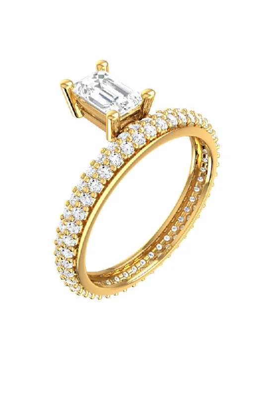 Last Chance To Shop High-End Jewelry At Markdown Prices Floating Emerald Pave 18K Gold Ring w. Lab-Grown Diamond