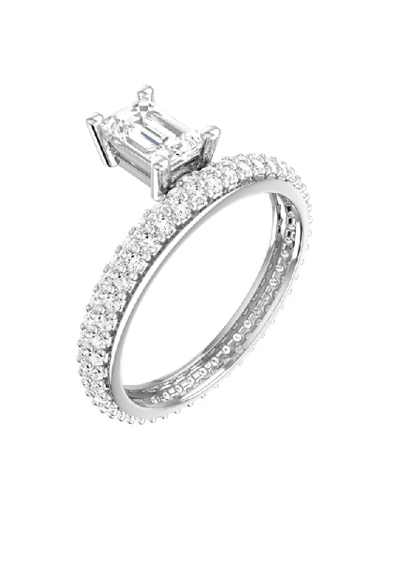 Must-Have Jewelry At Unbelievable Discounts Floating Emerald Pave 18K Whitegold Ring w. Lab-Grown Diamond
