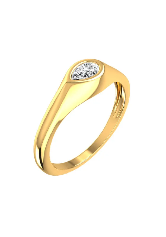 Unmissable Jewelry Clearance – Final Reductions Signet Pear 18K Gold Ring w. Lab-Grown Diamond
