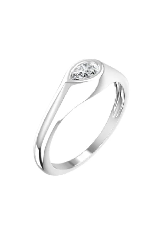 Shop Signature Jewelry Styles At Exclusive Prices Signet Pear 18K Whitegold Ring w. Lab-Grown Diamond