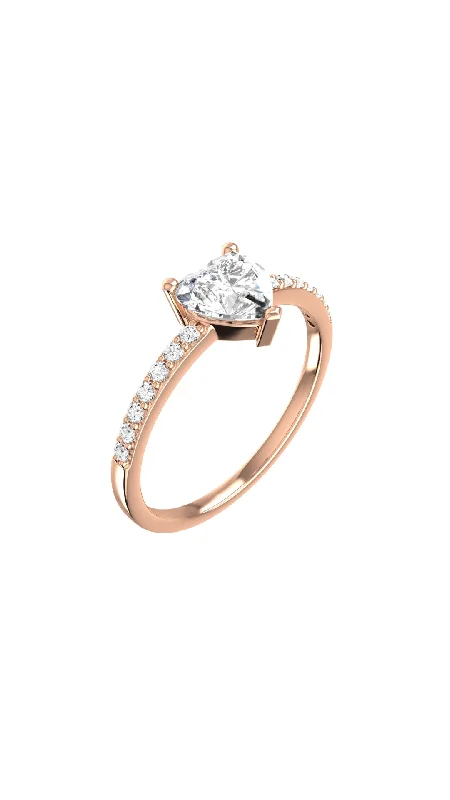 Final Call – Shop Exquisite Jewelry Before It's Gone Solitaire Heart Pavé 18K Rosegold Ring w. Lab-Grown Diamonds