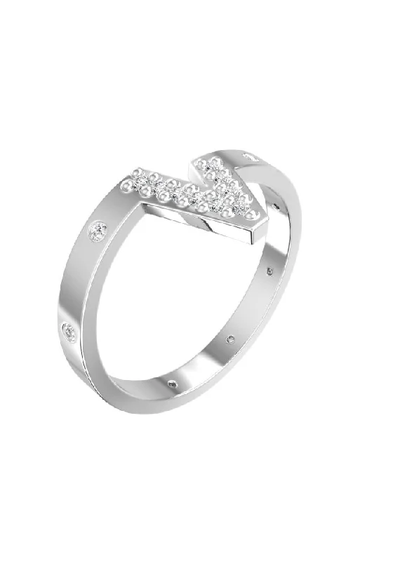 Trending Jewelry Now At Unbeatable Prices V Pave 18K Whitegold Ring w. Lab-Grown Diamonds