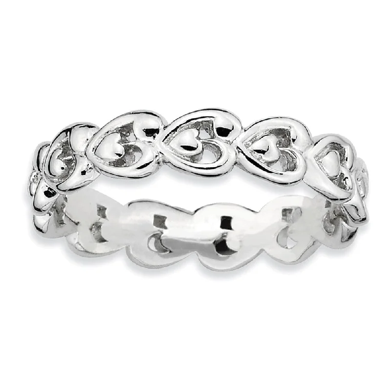 Rhodium Plated Sterling Silver Stackable 4.5mm Heart Band