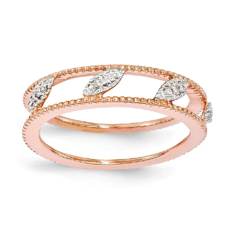 Rose Gold Tone Plated Sterling Silver Diamond Jacket Stack Ring