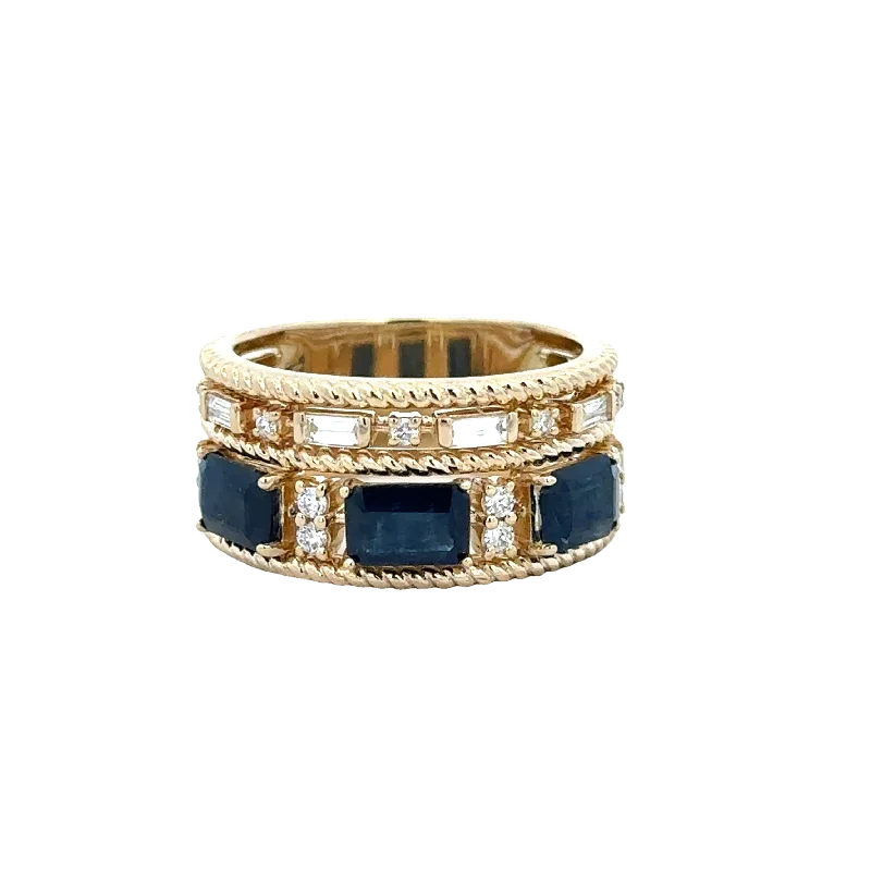 Affordable Luxury Jewelry – Style At A Great Price Sapphire and Diamond Stack Band Ring in Yellow GOld