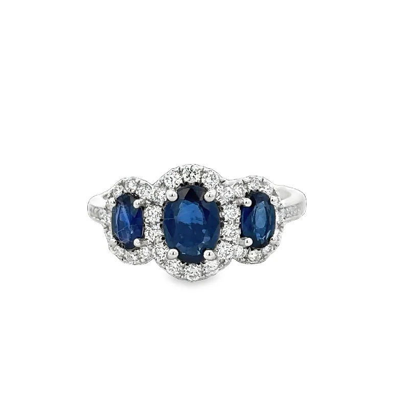 Luxury Meets Affordability – Jewelry Sale Live Now Sapphire and Diamond Three Stone Ring in White Gold