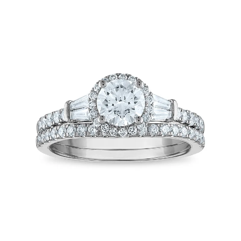 Affordable Gold-Plated Jewelry For Modern Fashion Signature EcoLove 1 1/2 CTW Lab Grown Diamond Halo Bridal Set Ring in 14KT White Gold Affordable Gold-Plated Jewelry For Modern Fashion Signature EcoLove 1 1/2 CTW Lab Grown Diamond Halo Bridal Set Ring in 14KT White Gold