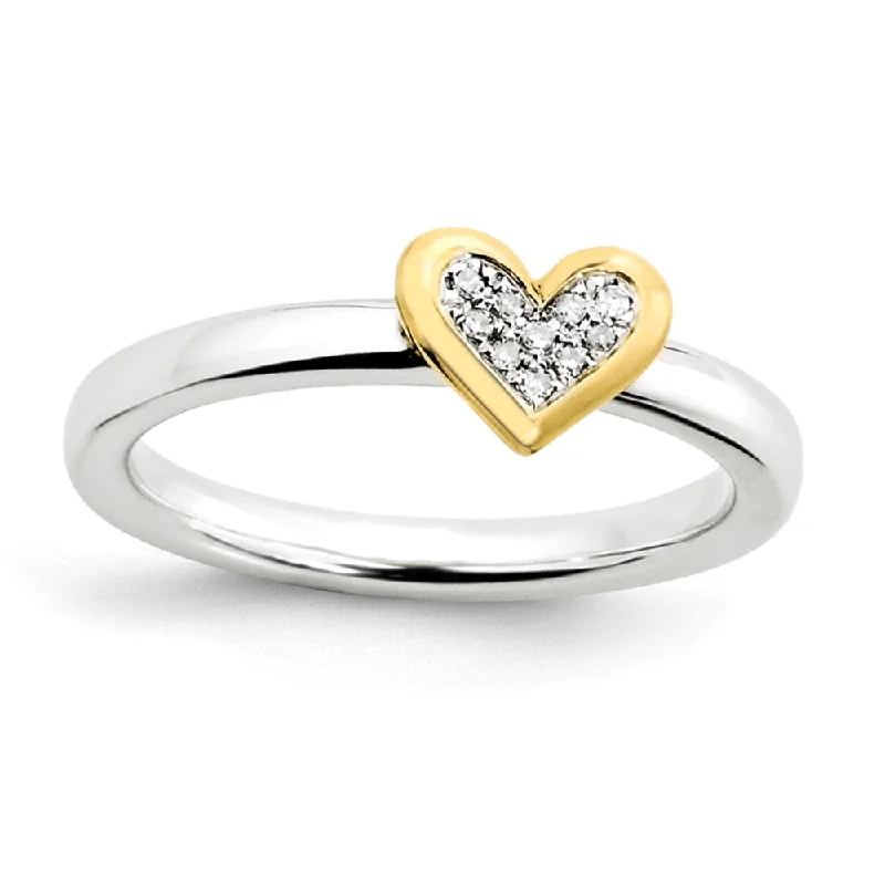 Sterling Silver .04 Ctw Diamond & 14k Vermeil 8mm Heart Stack Ring