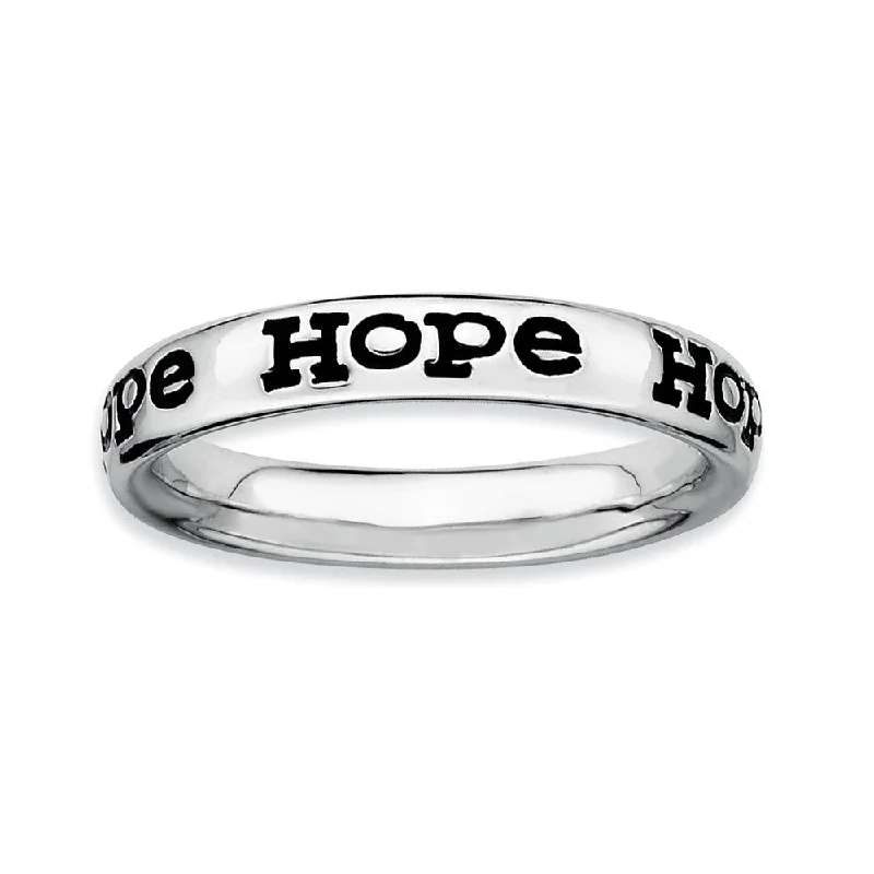 Sterling Silver and Black Enameled Stackable Hope Band