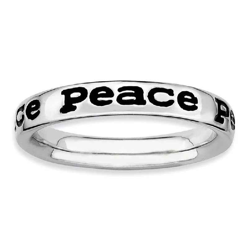 Sterling Silver and Black Enameled Stackable Peace Band