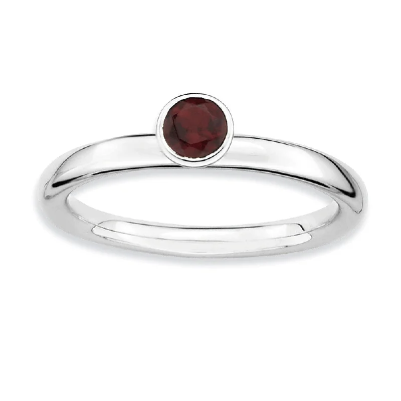 Sterling Silver & Garnet Stackable High Profile 4mm Solitaire Ring