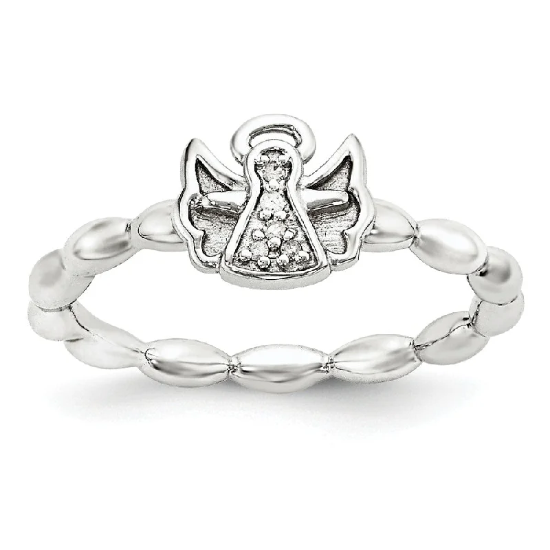 Sterling Silver Stackable .025ctw I3 H-I Diamond 7mm Angel Ring