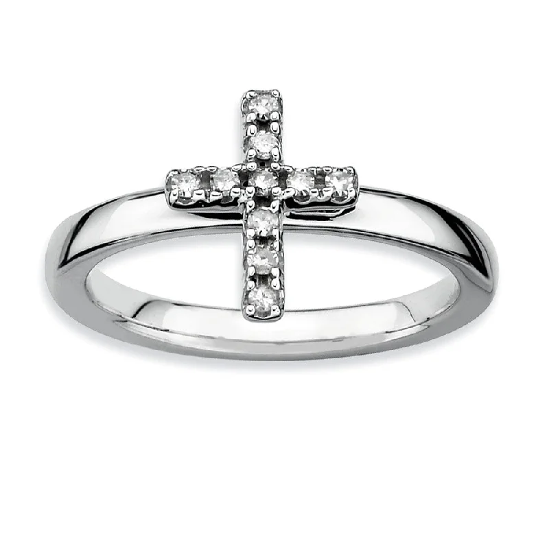Huge Savings On Timeless Jewelry Collections Sterling Silver Stackable 1/10 Ctw HI/I3 Diamond 10mm Cross Ring