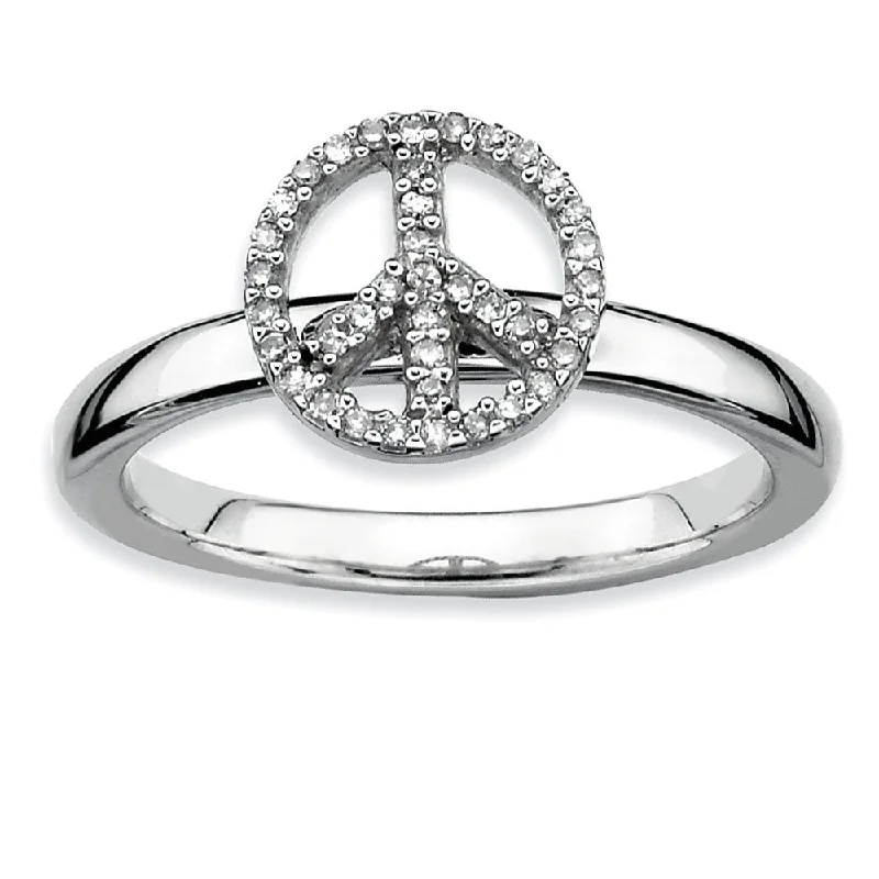 Limited-Stock Jewelry Clearance – Grab Your Favorites Now Sterling Silver Stackable 1/8 Ctw HI/I3 Diamond 9mm Peace Sign Ring