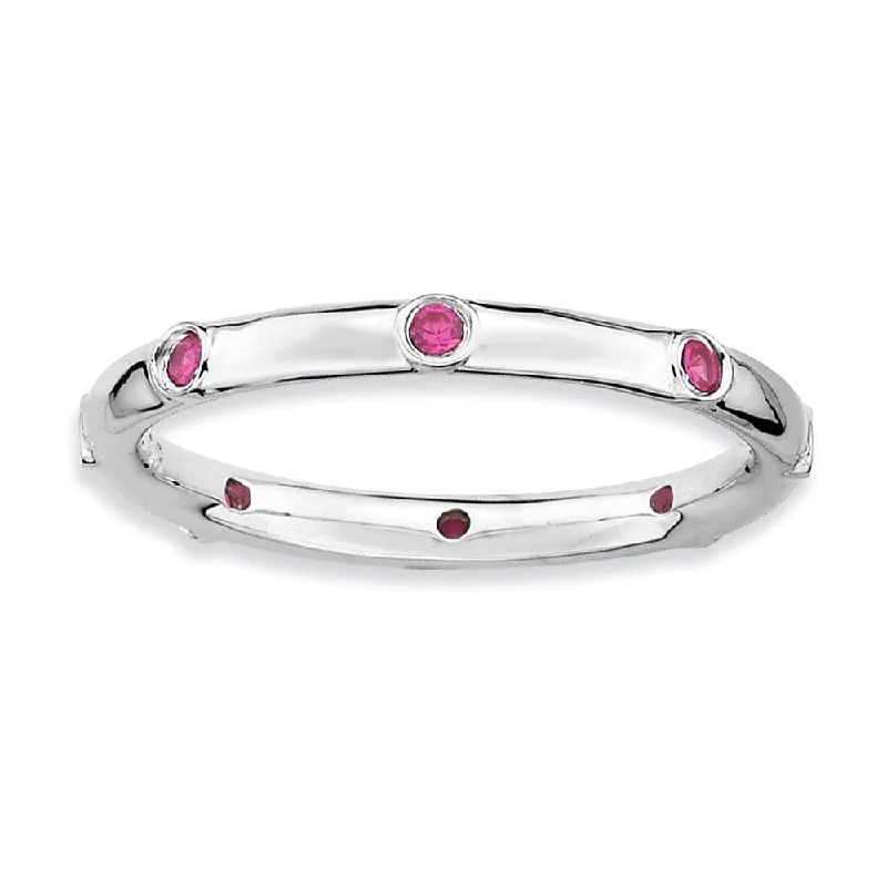 Sterling Silver Stackable Created Ruby 2.25mm Band