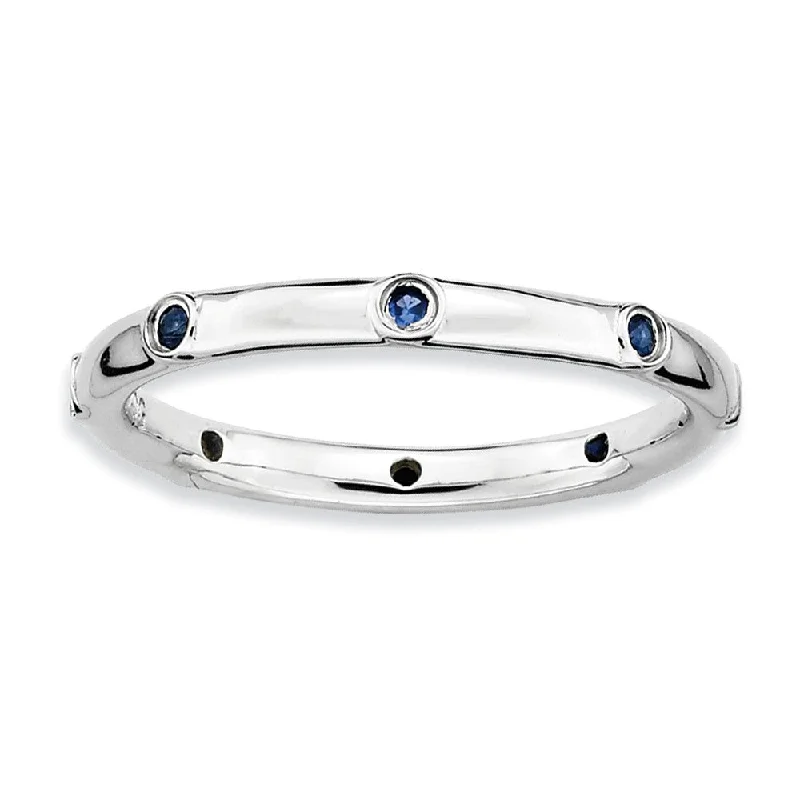 Sterling Silver Stackable Created Sapphire Accent 2.25mm Band