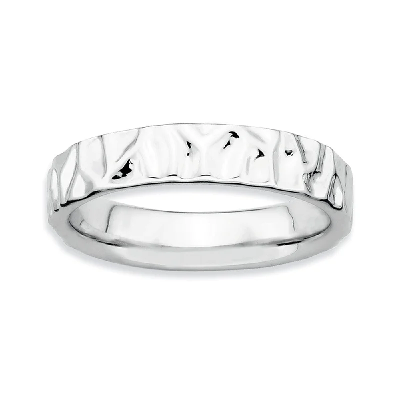 Sterling Silver Stackable Hammered Polished 4.25mm Band