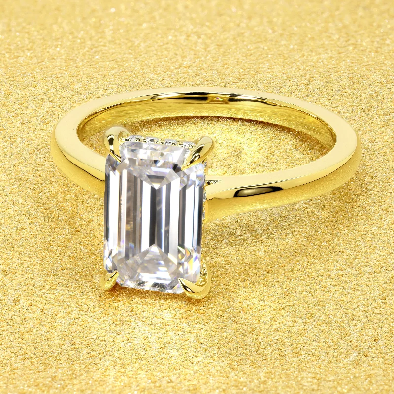 The Perfect Jewelry Piece At The Perfect Price The Delia, 3ct Elongated Emerald-cut Cathedral Hidden Halo Ring