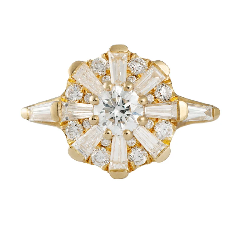 Luxury Jewelry At Budget-Friendly Prices – Grab Yours Now The Sun Temple Ring with Tapered Baguette Diamonds Halo