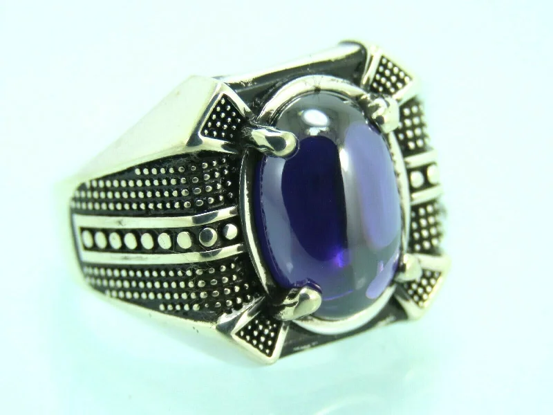 Turkish Handmade Jewelry 925 Sterling Silver Amethyst Stone Men's Rings