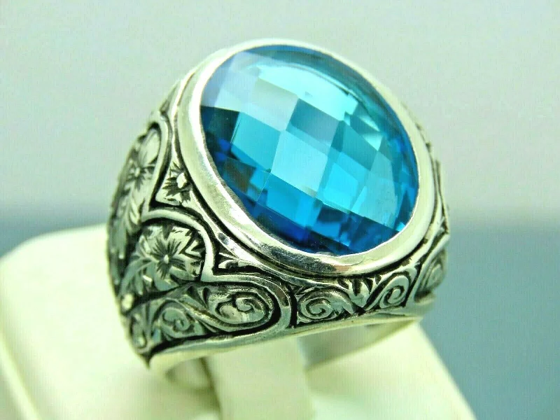 Turkish Handmade Jewelry 925 Sterling Silver Aquamarine Stone Mens Rings